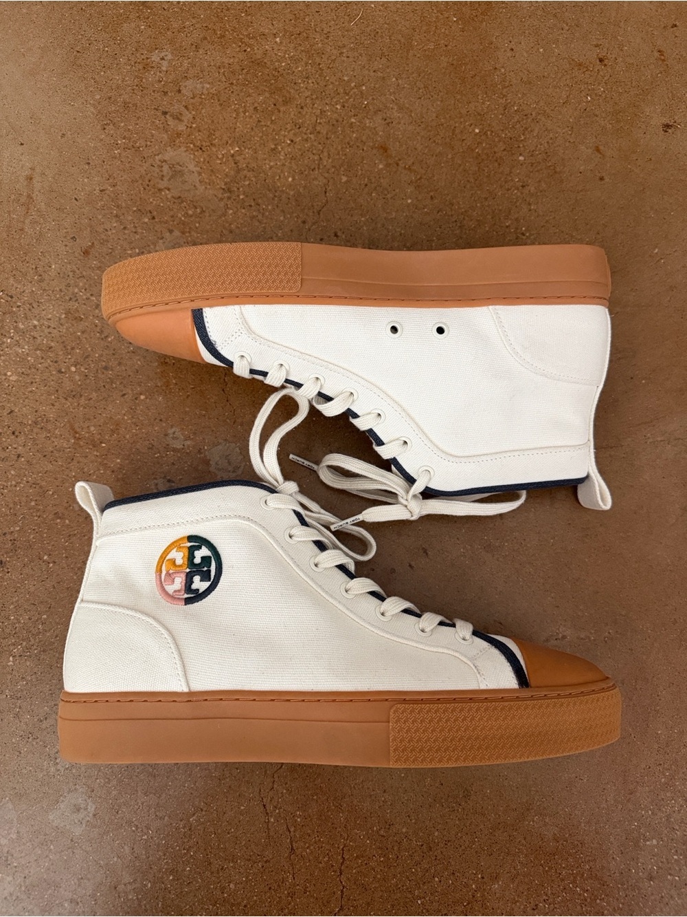 Tory Burch Nola High Top Canvas Sneakers Ivory Navy Women’s Size 10 NWOT - Picture 3 of 8